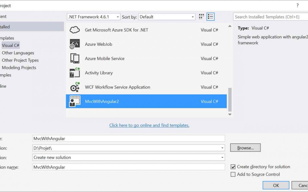 Créer un projet avec la version finale d’Angular 2 depuis Visual Studio 2015 en codant avec TypeScript