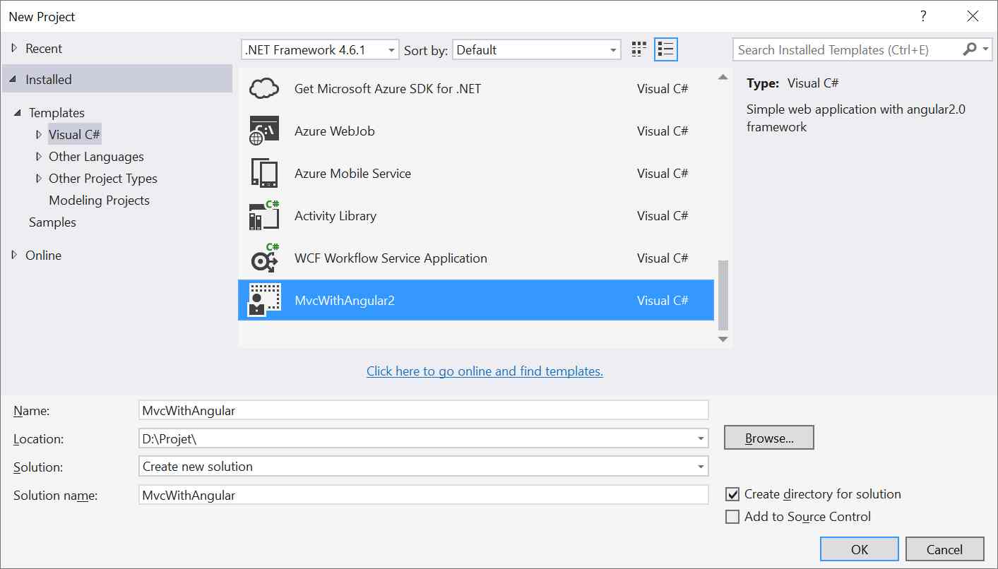 New Project MVC Angular 2 Template