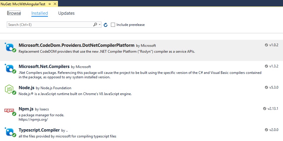 NuGet Packages for VS2015 Angular2