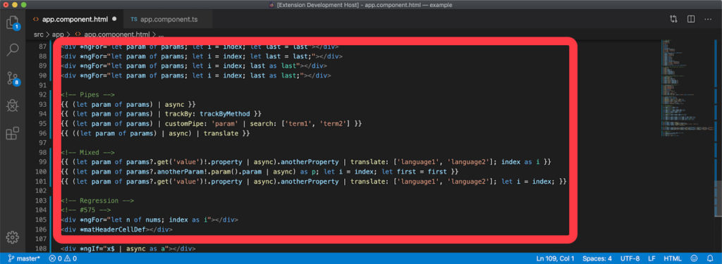 VSCode HTML Template Extension Linguistique Angular 9.1