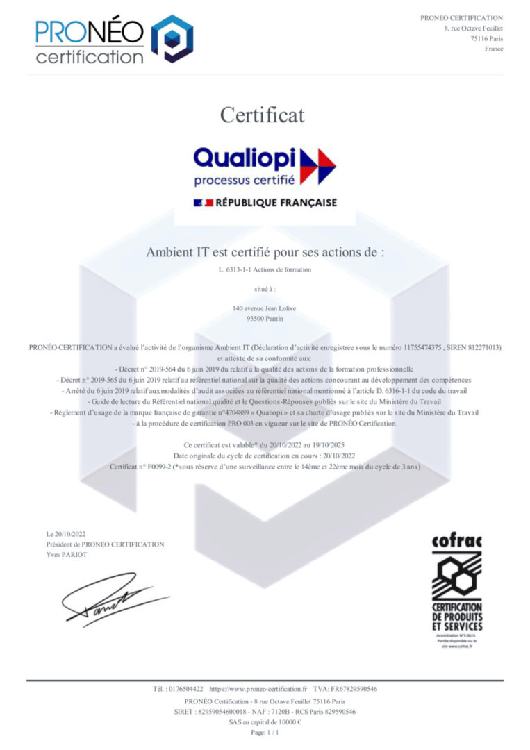 Certificat Qualiopi Ambient