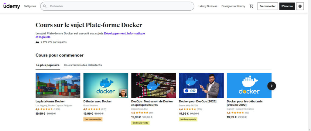 Udemy propose une variété de ressources pour se former à Docker