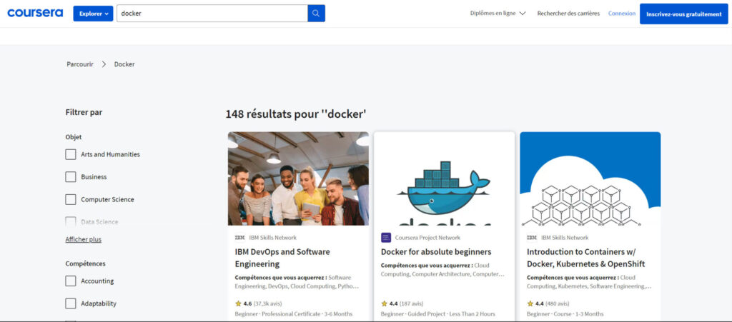 Coursera propose des cours pour se former à Docker