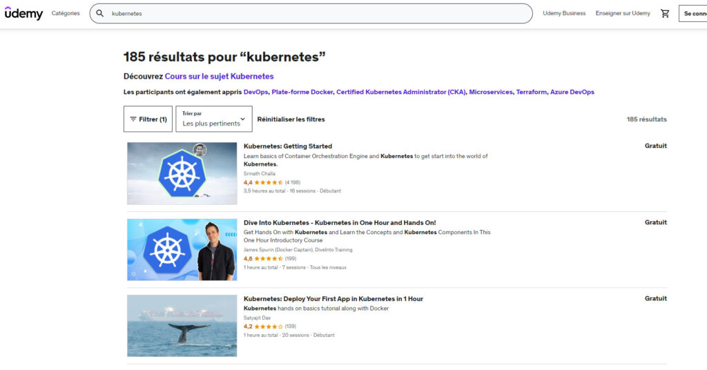 formations kubernetes udemy gratuites