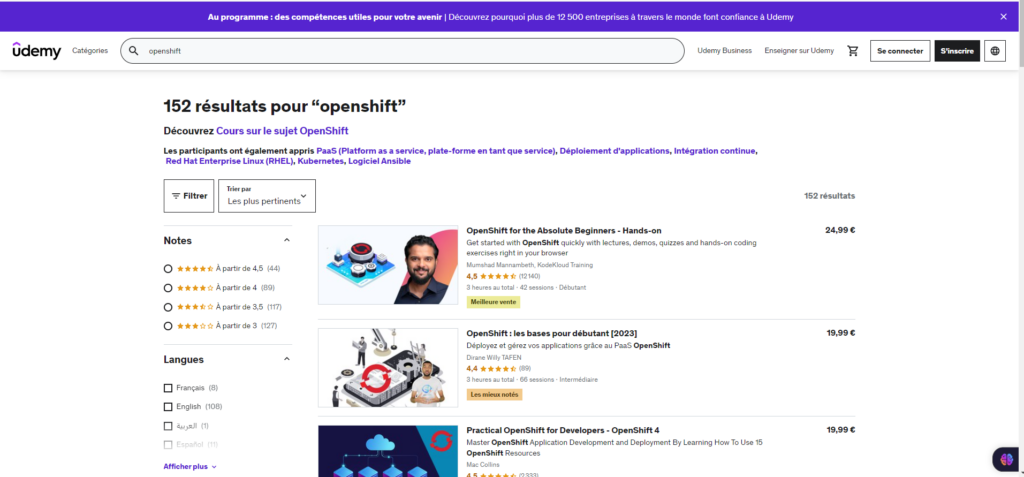 Se former à OpenShift avec Udemy